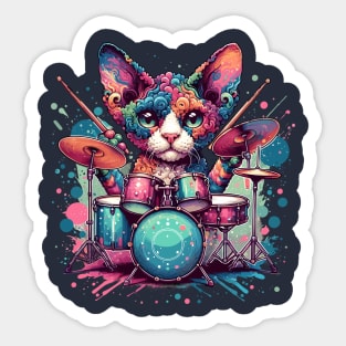 Devon Rex Cat Playing Drums Sticker